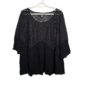 Torrid black peplum crotchet flare sleeve‎ blouse womens 2X whimsigoth witchy